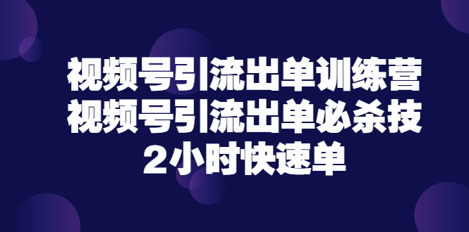 【副业项目3805期】视频号引流出单训练营，视频号引流技巧，2小时快速单-千知鹤副业网