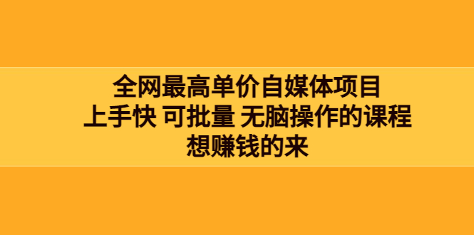 【副业项目3976期】全网最单高价自媒体项目：上手快 可批量 无脑操作的课程，想赚钱的来-千知鹤副业网