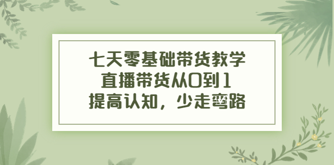 【副业项目4305期】七天零基础带货教学：直播带货从0到1，提高认知，少走弯路-千知鹤副业网