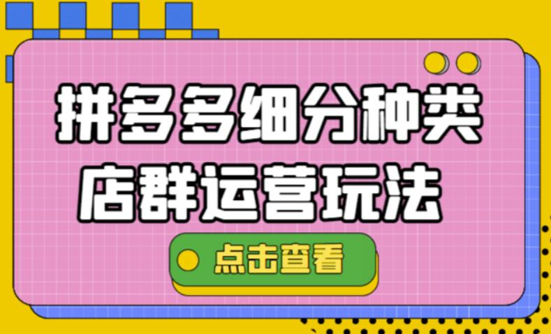 【副业项目4641期】拼多多细分种类店群运营玩法3.0，11月最新玩法，小白也可以操作-千知鹤副业网