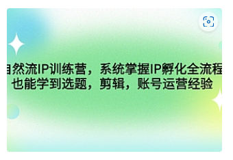 【副业项目4920期】自然流IP训练营，系统掌握IP孵化全流程，也能学到选题，剪辑，账号运营经验-千知鹤副业网