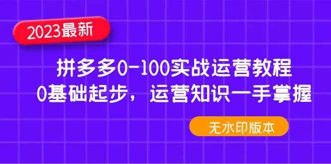 【副业项目5048期】2023拼多多0-100实战运营教程，0基础起步，运营知识一手掌握-千知鹤副业网