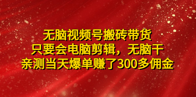 【副业项目5070期】无脑视频号搬砖带货，只要会电脑剪辑，无脑干，亲测当天爆单赚了300多佣金-千知鹤副业网