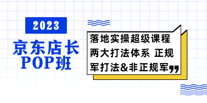 【副业项目5761期】2023京东店长·POP班 落地实操超级课程 两大打法体系 正规军&非正规军-千知鹤副业网