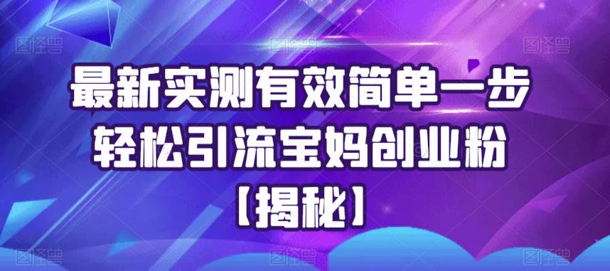 【副业项目6204期】最新实测有效简单一步轻松引流宝妈创业粉【揭秘】-千知鹤副业网