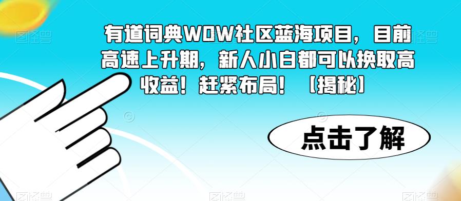 【副业项目6108期】有道词典WOW社区蓝海项目，目前高速上升期，新人小白都可以换取高收益！赶紧布局！【揭秘】-千知鹤副业网