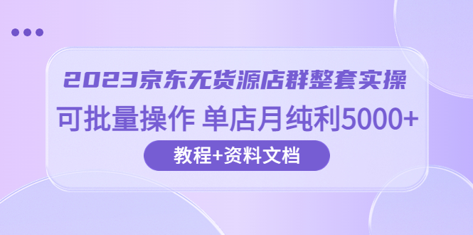 【副业项目6277期】2023京东-无货源店群整套实操 可批量操作 单店月纯利5000+63节课+资料文档-千知鹤副业网