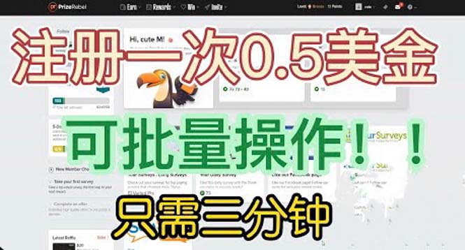 【副业项目6345期】国外项目注册一次0.5美金 只需三分钟无脑操作 可批量放大 小白工作室福利-千知鹤副业网