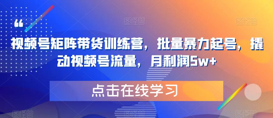 【副业项目6254期】视频号矩阵带货训练营，批量暴力起号，撬动视频号流量，月利润5w+-千知鹤副业网