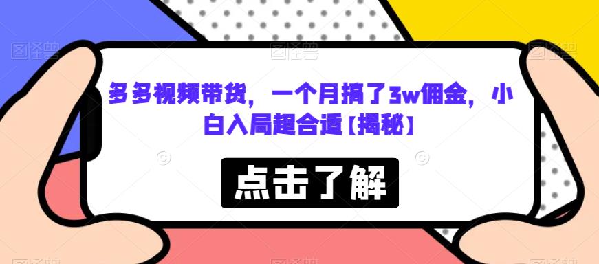 【副业项目6752期】多多视频带货，一个月搞了3w佣金，小白入局超合适【揭秘】-千知鹤副业网