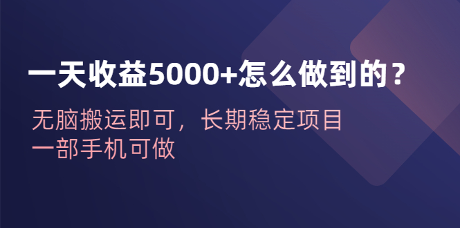 【副业项目6540期】一天收益5000+怎么做到的？无脑搬运即可，长期稳定项目，一部手机可做-千知鹤副业网