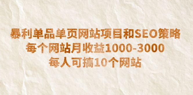 【副业项目6633期】暴利单品单页网站项目和SEO策略 每个网站月收益1000-3000 每人可搞10个-千知鹤副业网