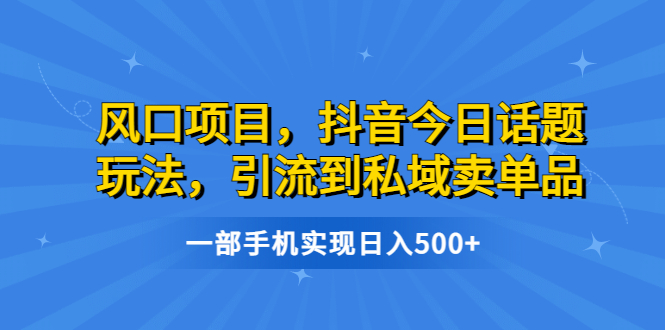 【副业项目6791期】风口项目，抖音今日话题玩法，引流到私域卖单品，一部手机实现日入500+-千知鹤副业网