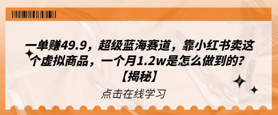 【副业项目6899期】一单赚49.9，超级蓝海赛道，靠小红书卖这个虚拟商品，一个月1.2w是怎么做到的？【揭秘】-千知鹤副业网