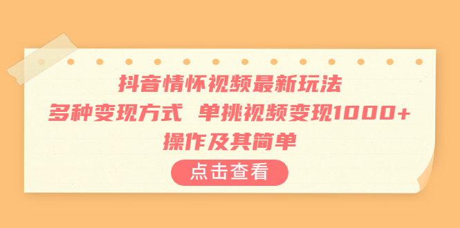 【副业项目6973期】抖音情怀视频最新玩法，多种变现方式，单挑视频变现1000+，操作及其简单-千知鹤副业网