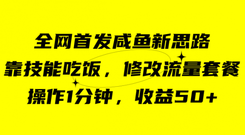 【副业项目7720期】咸鱼冷门新玩法，靠“技能吃饭”，修改流量套餐，操作1分钟，收益50+-千知鹤副业网