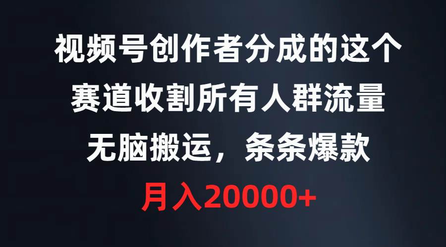 视频号创作者分成的这个赛道，收割所有人群流量，无脑搬运，条条爆款，…-千知鹤副业网