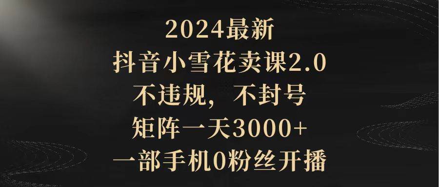 2024最新抖音小雪花卖课2.0 不违规 不封号 矩阵一天3000+一部手机0粉丝开播-千知鹤副业网