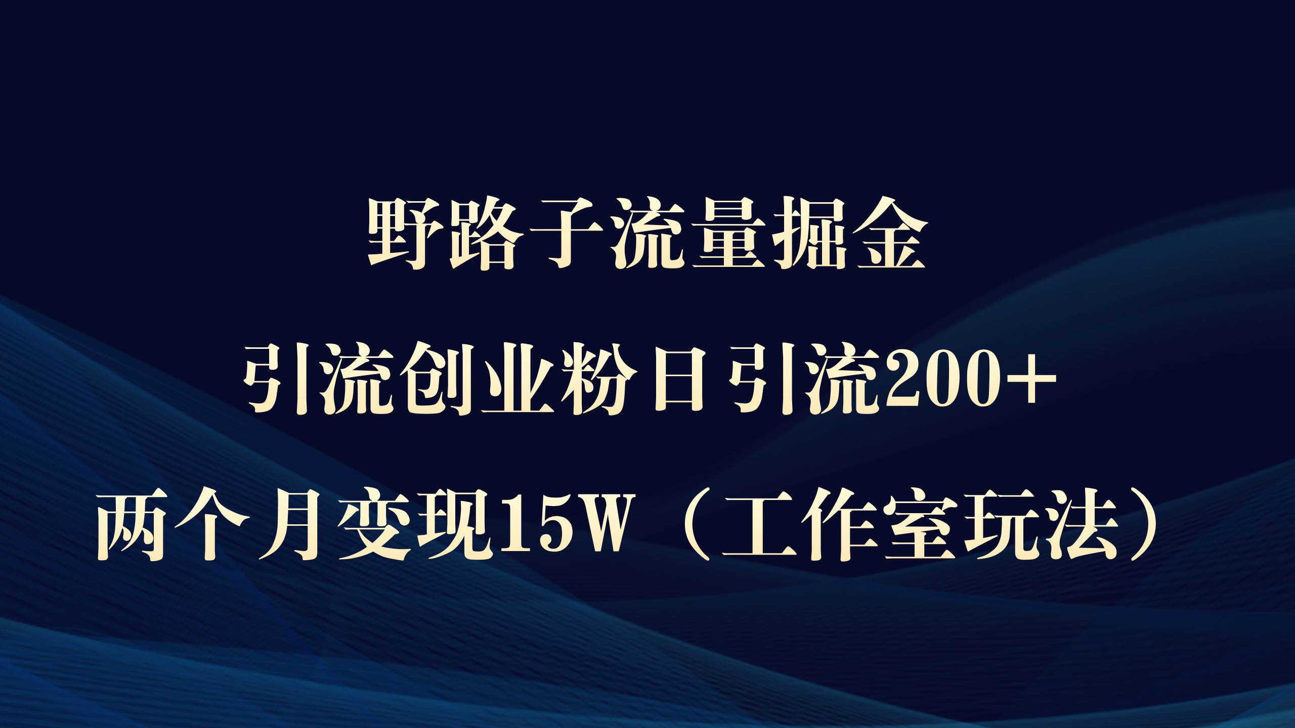 野路子流量掘金，引流创业粉日引流200+，两个月变现15W（工作室玩法））-千知鹤副业网