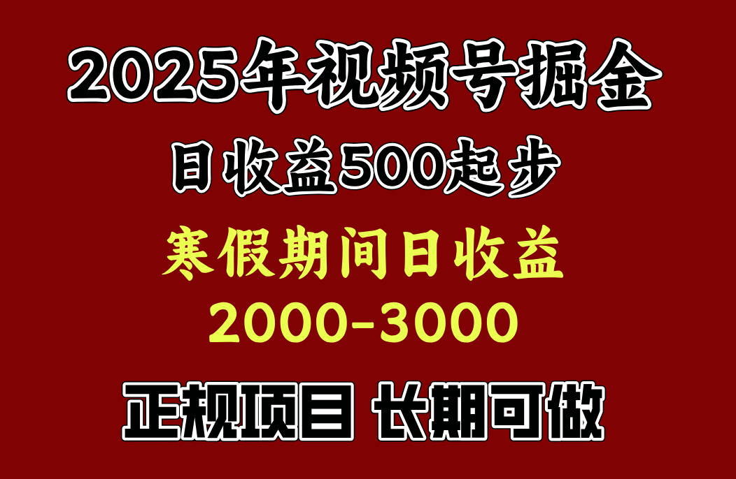 最新视频号项目，单账号日收益500起步，寒假期间日收益2000-3000左右，-千知鹤副业网