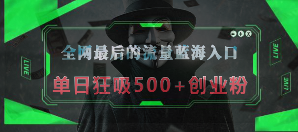 全网最后的流量蓝海入口，半小时引流50+创业粉，单日狂吸500+创业粉-千知鹤副业网