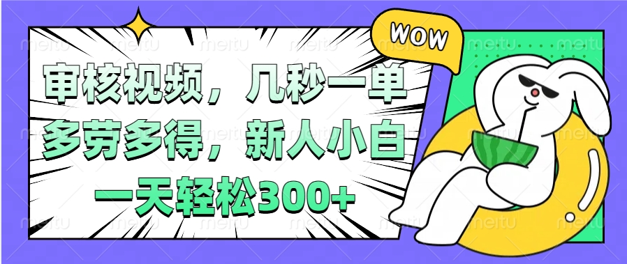 视频审核项目，几秒一单，多劳多得，新人小白一天轻松300+-千知鹤副业网