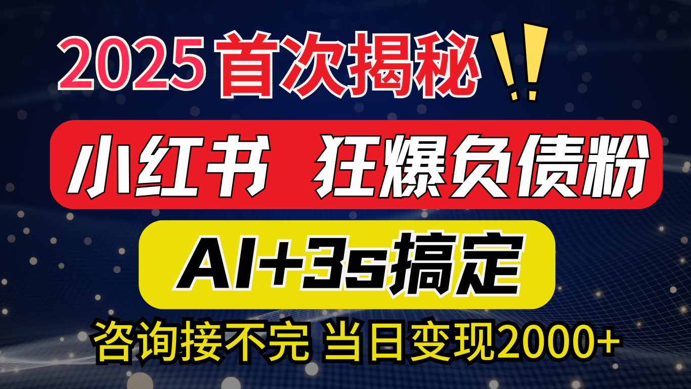 2025引流天花板：最新小红书狂暴负债粉思路，咨询接不断，当日入2000+-千知鹤副业网